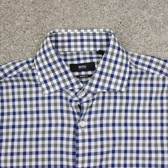 BOSS Hugo Boss Miles US Dress Shirt Adult 15 1/4, 34/35 Blue/Gray Sharp Fit L/S - Picture 5 of 12